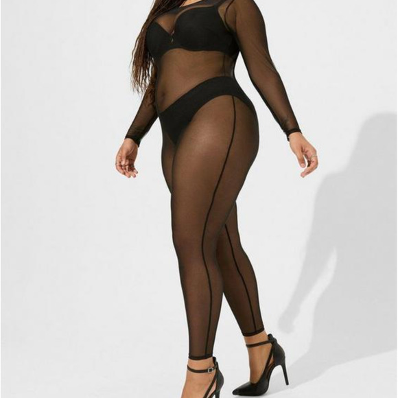 Torrid Mesh Catsuit - Long Sleeve Full Bodysuit One Piece Sheer Plus Lingerie 1X - Picture 12 of 14